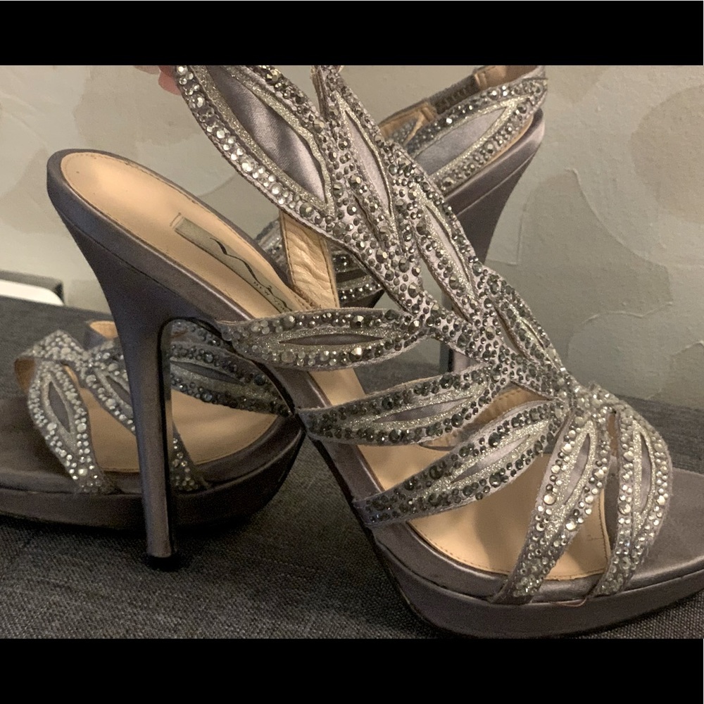 Embellished silver sling back sandals